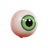 A realistic, round eyeball with a green iris and visible blood vessels is depicted in this rendering, and can be used for educational or thematic designs. png