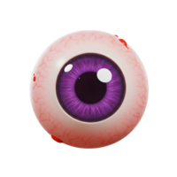 A stylized eyeball with a vibrant purple iris and visible veins is shown against a white backdrop and can be used for horror or Halloween themed content. png