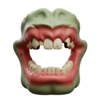 A cartoon mouth with green skin and white teeth is open wide, creating a fun, spooky design to be used for Halloween decorations. png