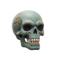 An eerie skull features intricate cracks and radiating colorful rays against a white background, perfect for digital art or Halloween themed designs. png