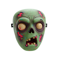 A green zombie mask with decaying features makes a spooky costume accessory or Halloween decoration for a scary party. png