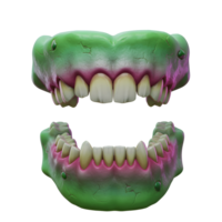 A monstrous zombie jaw featuring sharp teeth and green gums is presented, ideal for Halloween decorations or horror themed projects. png
