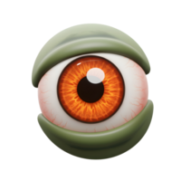 A cartoon eye with orange iris and green lid looks peculiar and can be used for spooky or creative design. png