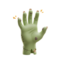 A green zombie hand rises with decaying details and stitching, ideal for Halloween decorations or themed graphic design. png