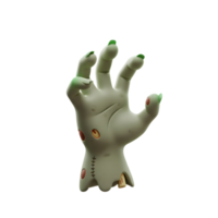 A cartoon zombie hand with green glowing nails, scars, and stitches can be used for Halloween decorations. png