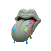 A cartoon mouth is open with the tongue sticking out, decorated with colorful paint drops dripping down, perfect for adding a whimsical touch to any design. png