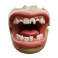 A digitally rendered open mouth with visible teeth and tongue is displayed, showcasing a unique anatomical view for educational or artistic purposes. png