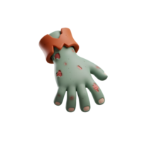 A green cartoon zombie hand is depicted with wounds and a brown cuff, perfect for Halloween decorations and themed parties. png