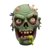 This cartoon zombie face has green skin, exposed bones, and dripping slime, making it suitable for halloween decorations. png