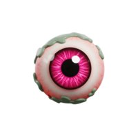 A 3D rendered pink eyeball with green mucus is isolated against a white background to be used for Halloween decoration. png
