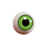 A photorealistic, green eyeball floats against a white background, and it can be used for medical or artistic purposes. png