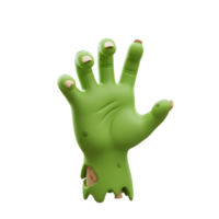 A cartoonish green zombie hand with exposed bones and a decaying appearance can be used for Halloween themed designs. png