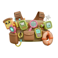A cartoon vest with various toy gadgets is displayed, perfect for imaginative play and adventure. png