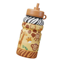 This bottle features an animal print design with monkeys and giraffes, making it perfect for a child's drink. png