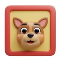 A cartoon dog face sits within a red and yellow square frame, creating a playful and cheerful image suitable for children's content or playful designs. png