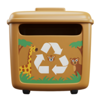 Tan recycling bin with animals and a recycle symbol can be used to collect recyclable waste. png
