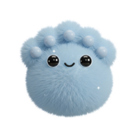 A light blue fluffy creature with googly eyes and a small smile sits against a white background, perfect for playful designs. png