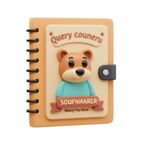 A cartoon bear appears on the cover of a closed notebook, likely to be used for journaling or note taking. png