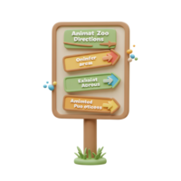 Cartoon directional sign with arrow design points to multiple places and can be used for wayfinding. png