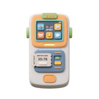 A stylized cartoon zoo ticket machine displays time, animal icons and an entry ticket, suggesting its use for simulated zoo entry scenarios. png