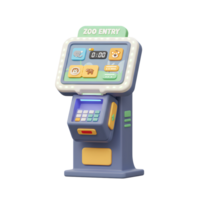 A playful 3D zoo entry machine features a screen, keypad, and vibrant colors, making it suitable for interactive displays. png