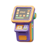 A cartoon style 3D model of a zoo ticket kiosk is presented to facilitate easy and fast entry to the zoo. png