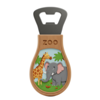 A wooden bottle opener featuring a giraffe, elephant, and palm tree design makes a fun and functional tool for opening beverages. png
