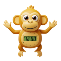 Yellow monkey shaped alarm clock showing 1280 on its digital display is great for timekeeping. png