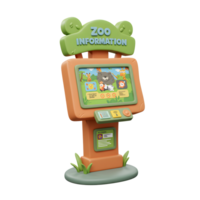 Cute cartoon style zoo information kiosk displays animals and general information for visitor usage. png