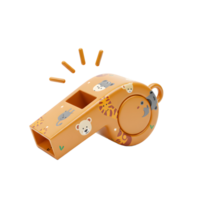 A brown plastic whistle is decorated with animal prints and emits sound, offering a fun and engaging playtime accessory. png