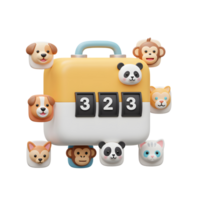 A yellow and white counter displays the number 323, surrounded by cartoon animal faces for a playful and whimsical design. png
