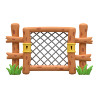 A cartoon style wooden fence with gray netting and grass, perfect for adding a playful touch to illustrations or designs. png