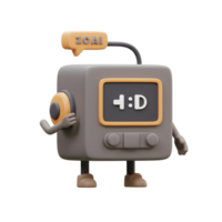 Cartoon robot character with screen displaying an emoticon, suitable for use in children's illustrations or as a mascot. png