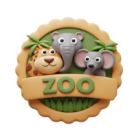 Cartoon animals including an elephant, giraffe, and mouse are displayed in a zoo emblem, making it suitable for children's content. png