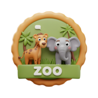 Cartoon illustration of a zoo featuring a giraffe and elephant in a 3D style used for decoration. png