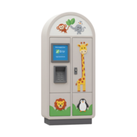 This locker is decorated with a variety of animals, including a monkey, elephant, giraffe, lion, and penguin, making it suitable for kids storage. png