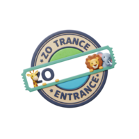 A zoo entrance ticket is creatively designed with a giraffe, lion, and elephant peeking out, offering a playful invitation to visit a zoo. png