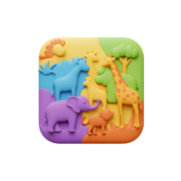 A vibrant illustration shows a group of cartoon animals together in a square format, suitable for children's educational resources. png