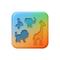Colorful animal silhouettes, including a monkey, elephant, lion, and giraffe, are arranged on a square gradient background for educational or decorative purposes. png