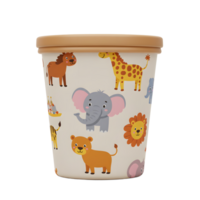 Container with animal prints like a lion, elephant, and giraffe adds a whimsical touch to storage or organization. png