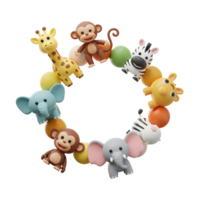 This bracelet features cute animal figures including a giraffe, elephant, bear, monkey, and zebra. png
