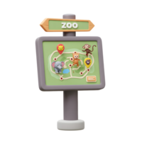 A zoo map sign with animal markers provides a visual guide for visitors to navigate the zoo and find specific animal exhibits. png