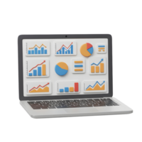 Laptop displays colorful data charts for information tracking and analysis. png