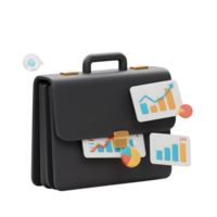 A black briefcase displays financial charts and graphs, ideal for demonstrating business data analysis and presentation. png