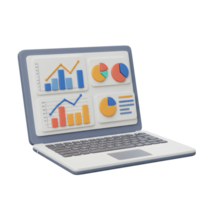 Laptop displaying charts and graphs visually represents data and insights for analysis, reporting, or presentation. png