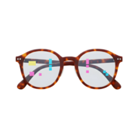 Close up shows tortoiseshell glasses featuring a round frame, giving an impression of style, for vision correction. png