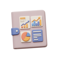 A book displays charts and document icons, symbolizing data analysis and organization for financial reporting and business planning. png