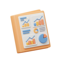 An orange folder with colorful graphs and charts represents a financial report, showing data analysis for business decision making. png