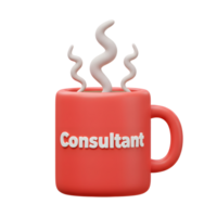 A red mug with the word Consultant has white steam rising from the hot drink inside, indicating its potential use to promote consulting services. png