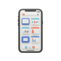 This smartphone interface features a collection of calendar, mail and chart icons arranged neatly on the screen which is great for application development. png